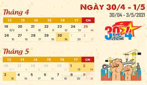 Lịch Nghỉ Lễ 30/04 và 01/05 năm 2021